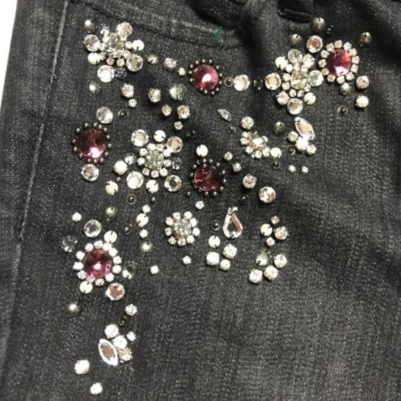 White House Black Market Whbm crystal studded‎ black Side Leg mom jeans Sz 2 New - Picture 13 of 16